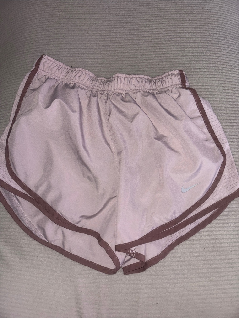 Nike Women's Light Pink Athletic Shorts with Mauve Trim